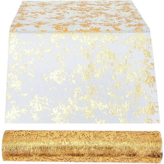 Gold Table Runner Roll 11" x 360" Sequin Glitter Foil Metallic Thin Mesh Table Runners Decorative Dining Table Centerpieces for Birthday Party Wedding Christmas Decorations
