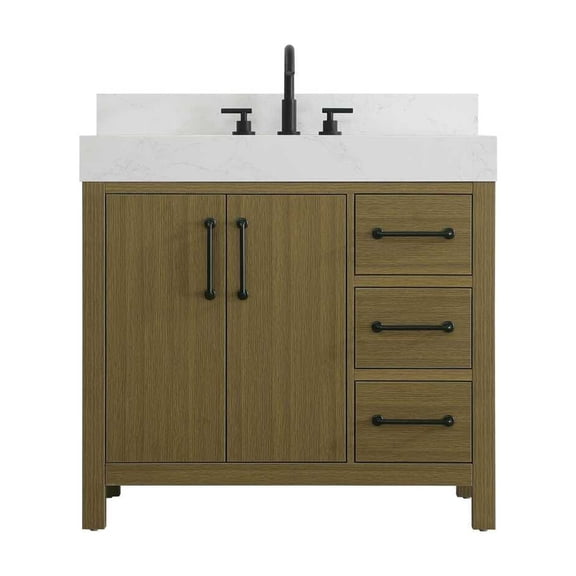 Elegant Kitchen and Bath 36 inch Single Bathroom Vanity In Chestnut Brown with backsplash