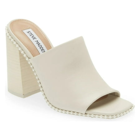 Steve Madden Decoded Bone White Pearl Open Toe Block Heeled Mule Slip On Sandal (5.5, BONE LEATHER)