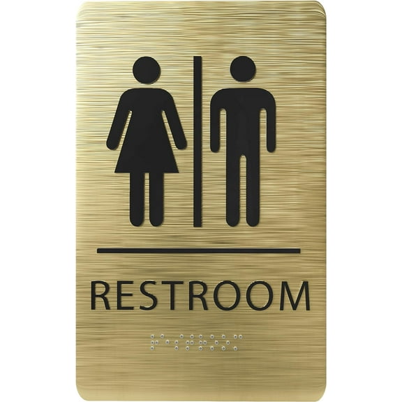ADA CENTRAL SIGNS - 6"X9" Unisex Restroom Sign - ADA Compliant Tactile Graphics Grade 2 Braille Text Plastic Wall Signs - Bathroom Door Placard All Gender Neutral Rest Room Sign for Business Apartment