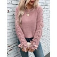thumbnail image 4 of Female Casual Pullover Loose Bows Solid Color Round Neck Trendy Knit Long Sleeve Sweater Pink XL, 4 of 10
