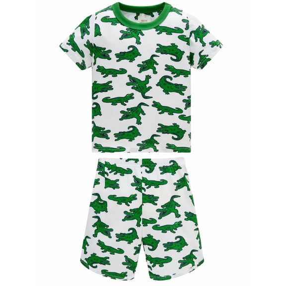 QEFJNO 2-8Y Kids Boys Cotton Pajamas Set 2PCS Short Sleeve Top and Shorts for Toddler Boys Crocodile Pjs Summer
