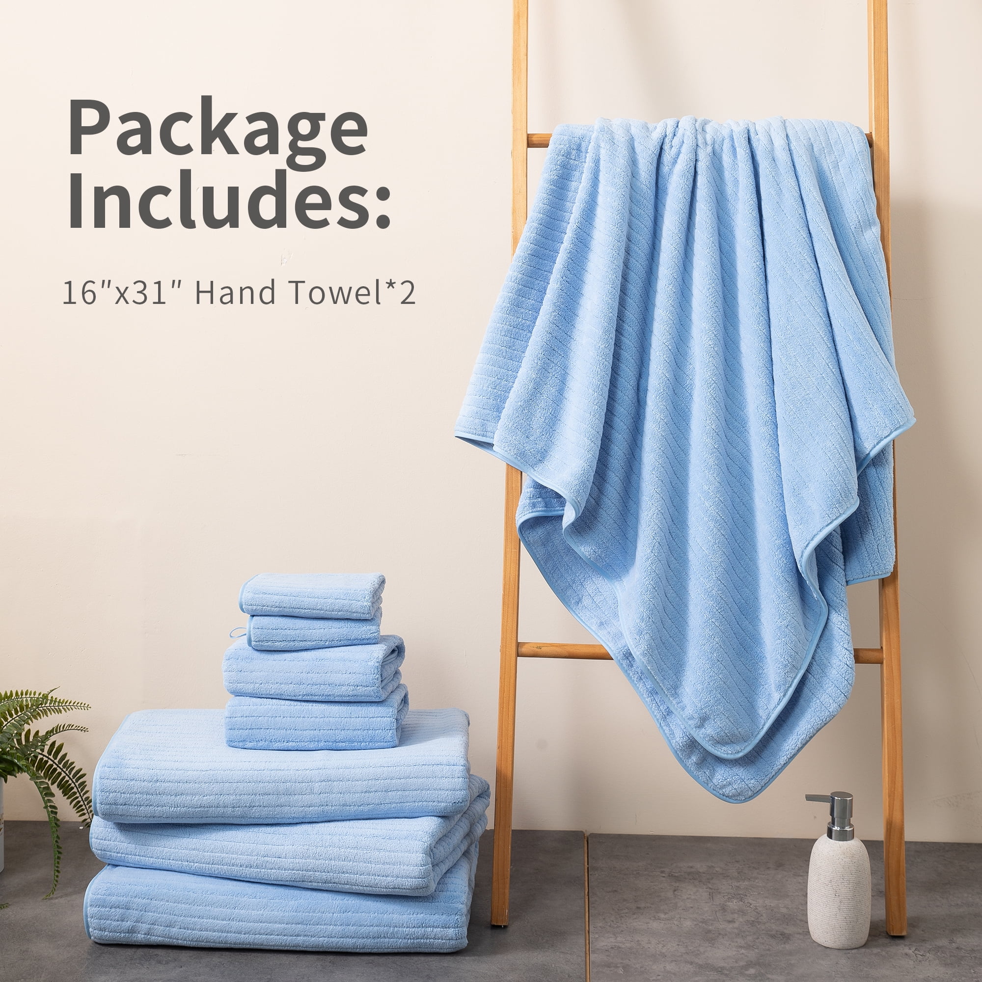 Jessy Home 2 Pack Blue Stripe Hand Towels Set