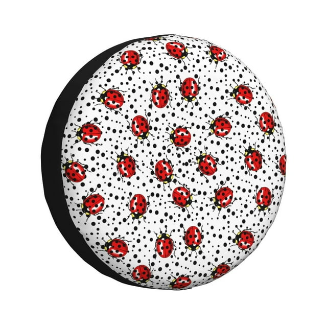Vsdgher Coccinelles Rouges sur Fond Noir à Pois pour Pneu de Rechange, Protecteur de Roue de Pneu Adapté pour Camion, Remorque, RV, SUV, Campeur et la Plupart des Véhicules-17 Pouces