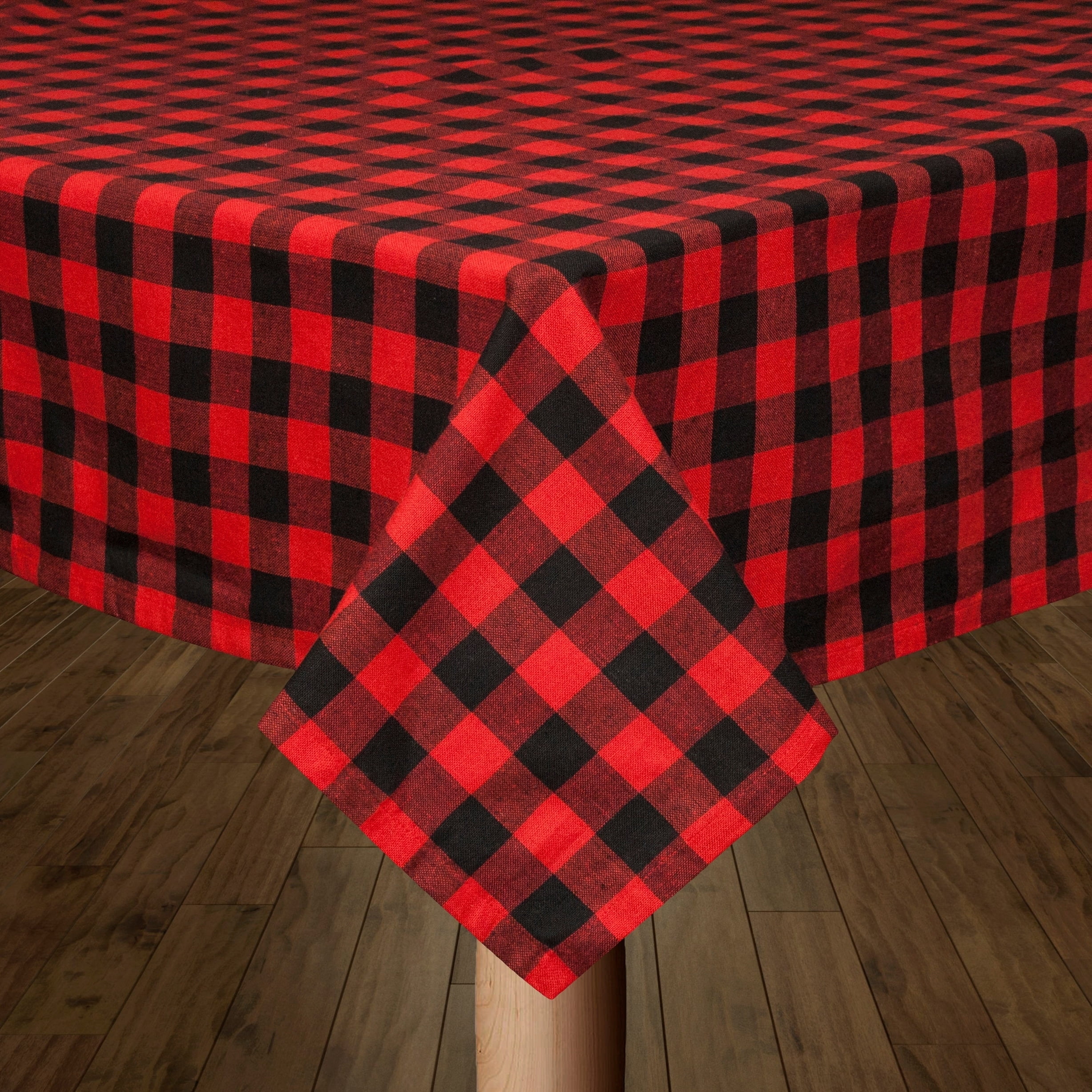 Red & Black Plaid Tablecloth 52 x 70"  Polyethylene Flannel Back 