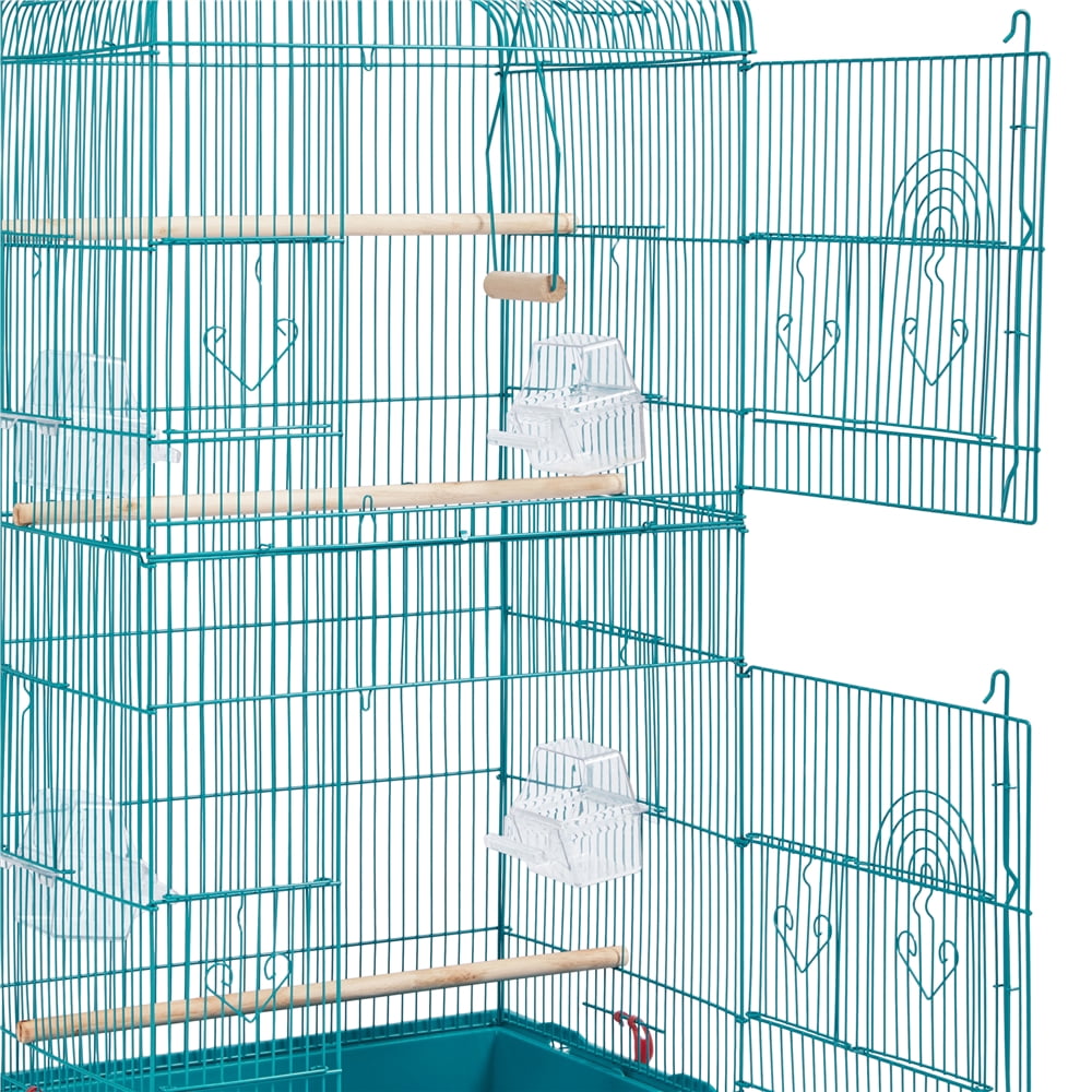 Renwick 41" Open Top Metal Bird Cage with Slide-Out Tray, Teal Blue