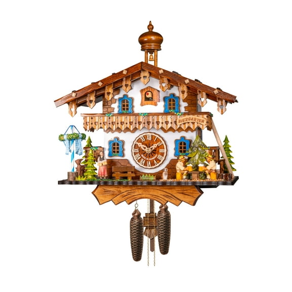 Cuckoo Clock Black Forest house with moving beer drinkers