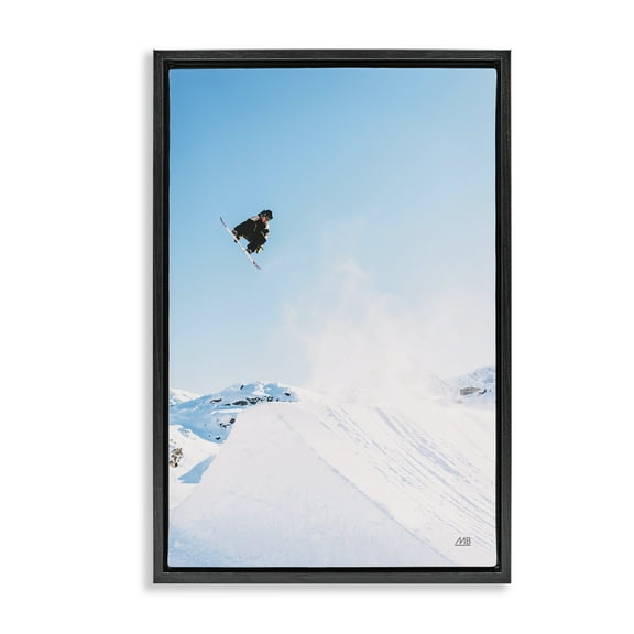 Stupell Industries Snow Day Snowboarder Sports Photography Black Floater Framed Canvas Art Print Wall Art, 17 x 25