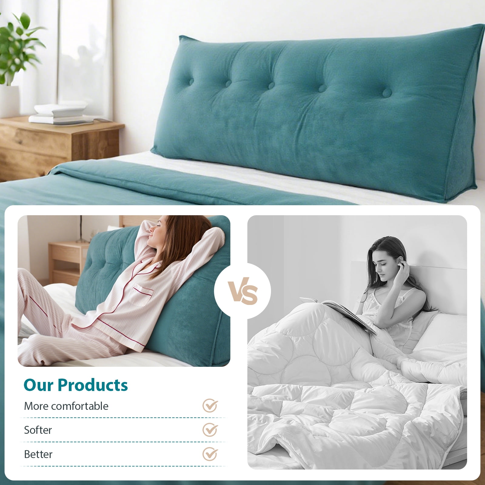 Wedge Pillow Headboard, Triangle Headboard Pillow for Bed, King, Green