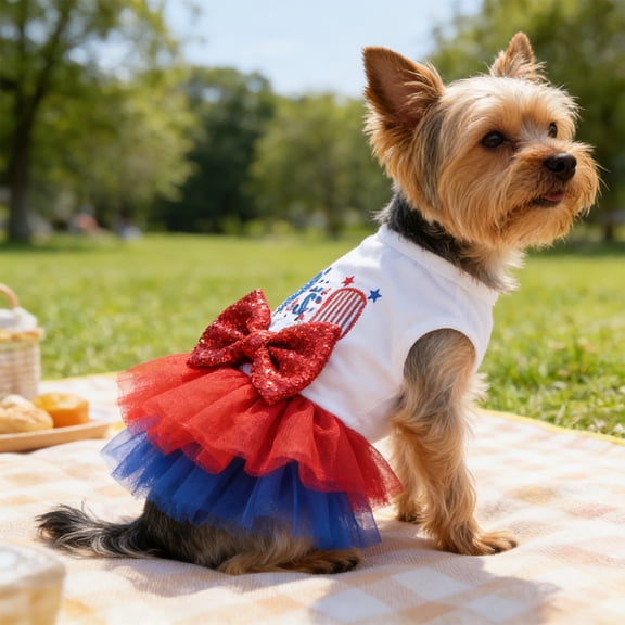 Independence Day Pet Costume Patriotic Striped Outfit Breathable Polyester Clothes for Small Medium Dogs Cats Party Decor,D