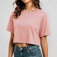 thumbnail image 2 of Yuanlong Womens Tshirts Round Neck Short Sleeve Summer Cropped T Shirts Solid Color Loose Fit Minimalist Sporty Basic Tees, 2 of 5