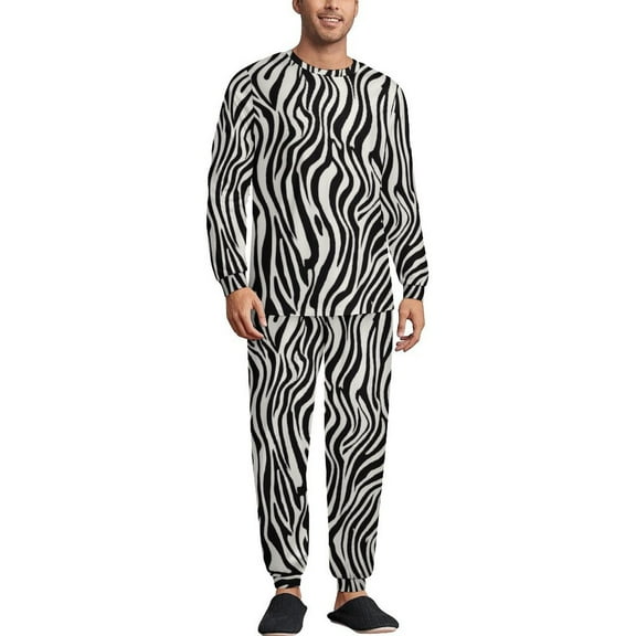 Zebra Pattern Men's Pajama Set Sleepwear Pjs Lightweight Long Sleeve Crewneck Shirts and Bottoms Soft Comfy Sleep Sets XS