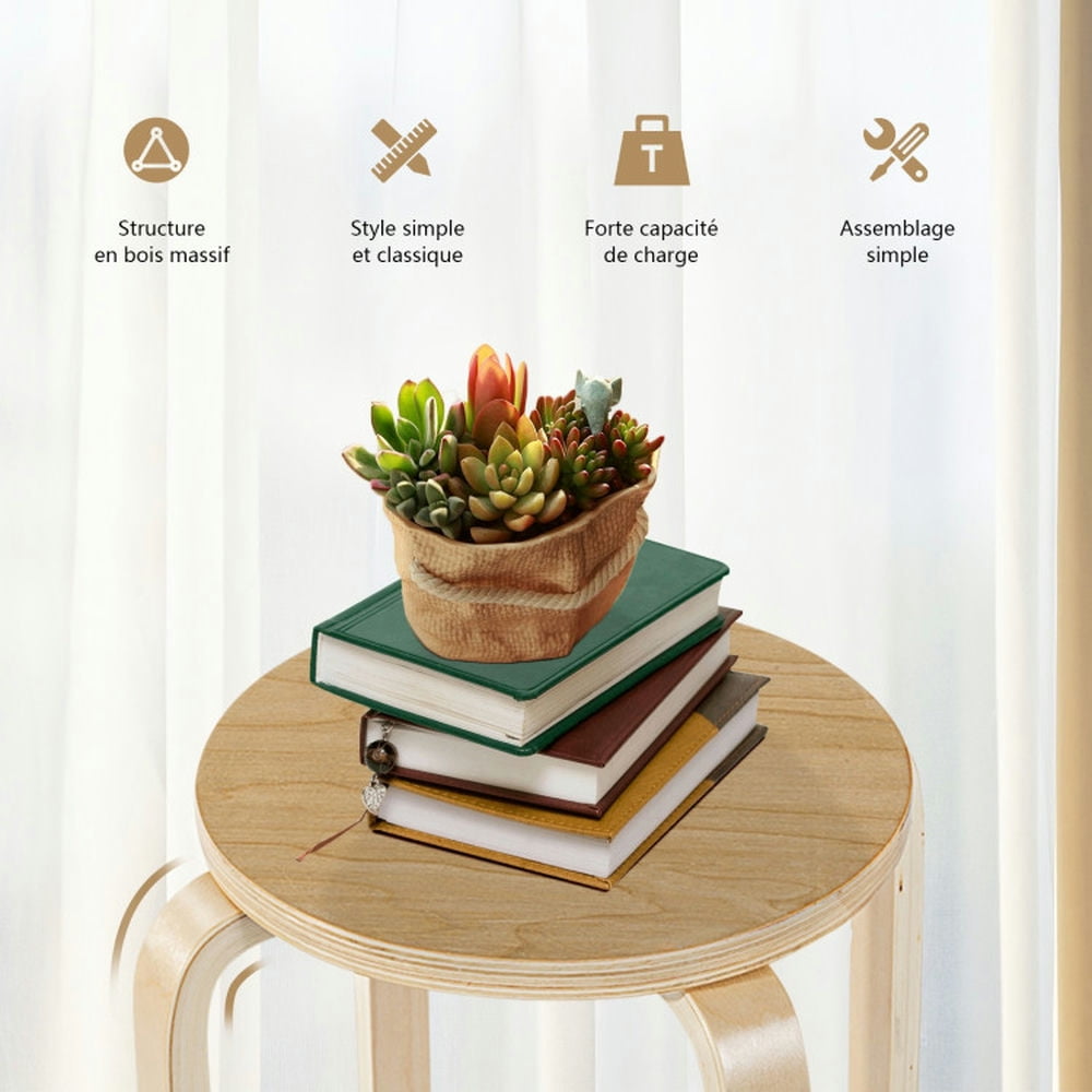 Demi Bonn Set of 4 18" Wood Home Backless Dining Chairs with Stackable Space Saving Design, Beige