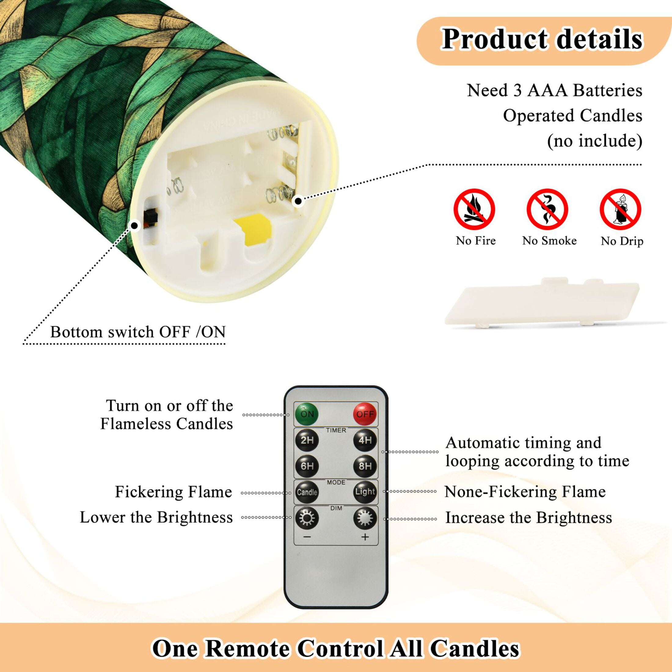 Celtic Knots Pattern Flameless Candles 2 PCS with Remote Realistic Moving Flame LED Tapered Pillar Set for Home Decor