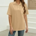 thumbnail image 4 of WTOBBY Women's Modern Button-Down Shirt with Chest Pocket, Casual Short Sleeve Solid Color Blouse for Business Casual Attire,Khaki 2XL, 4 of 4