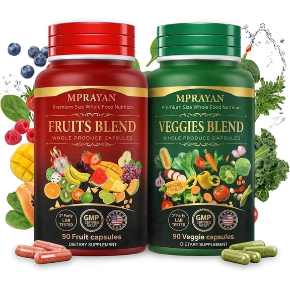 MPRAYAN Fruits and Veggies Multivitamin Supplement, Daily Wellness, Minerals, Antioxidants and Vitamins for Adults, 180 Capsules, 30-Day Supply
