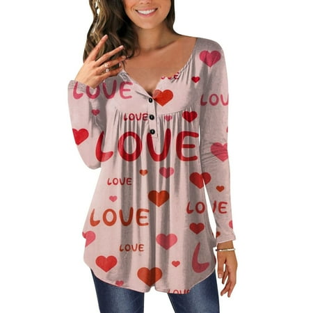 

AXXD Womens Tops His And Her Round-Neck Valentine S Day Long Sleeve Scrub Tops Women Checkered Loose Fitting Blouses For Men