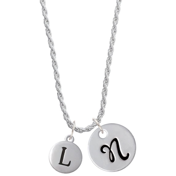 Delight Jewelry Silvertone Capital Letter - L - Pebble Disc - Silvertone Script Initial Disc - N - Charm Necklace, 20"+3"
