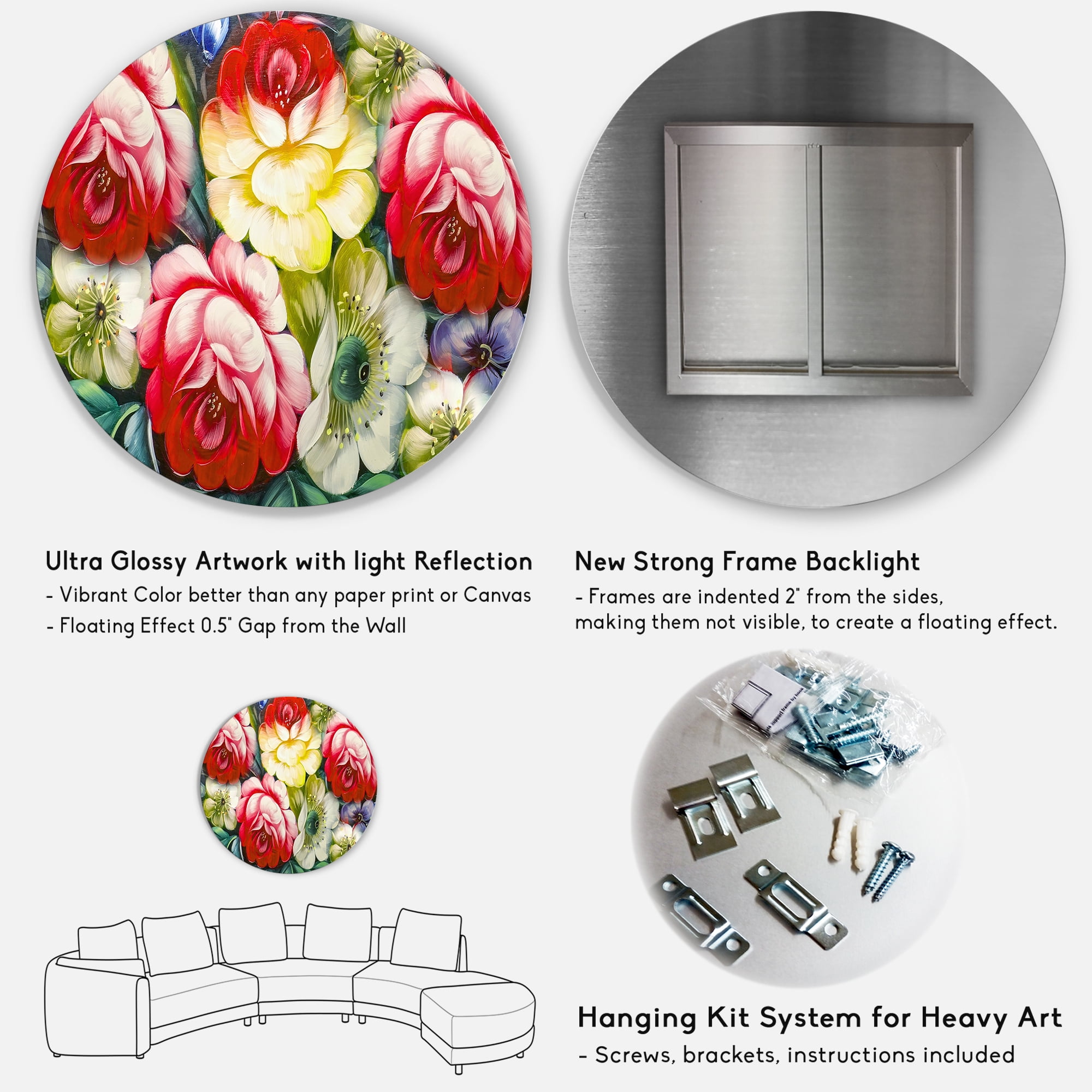 Designart 'Vintage VIbrant Yellow and Red Flower Still Life I' Traditional Circle Metal Wall Art 23x23 - Disc of 23