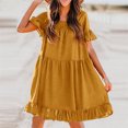 thumbnail image 2 of Summer Dresses for Women Casual Square Neck Solid Color Short Sleeve Ruffle A-Line Dress Ladies Beach Sun Dresses, 2 of 8