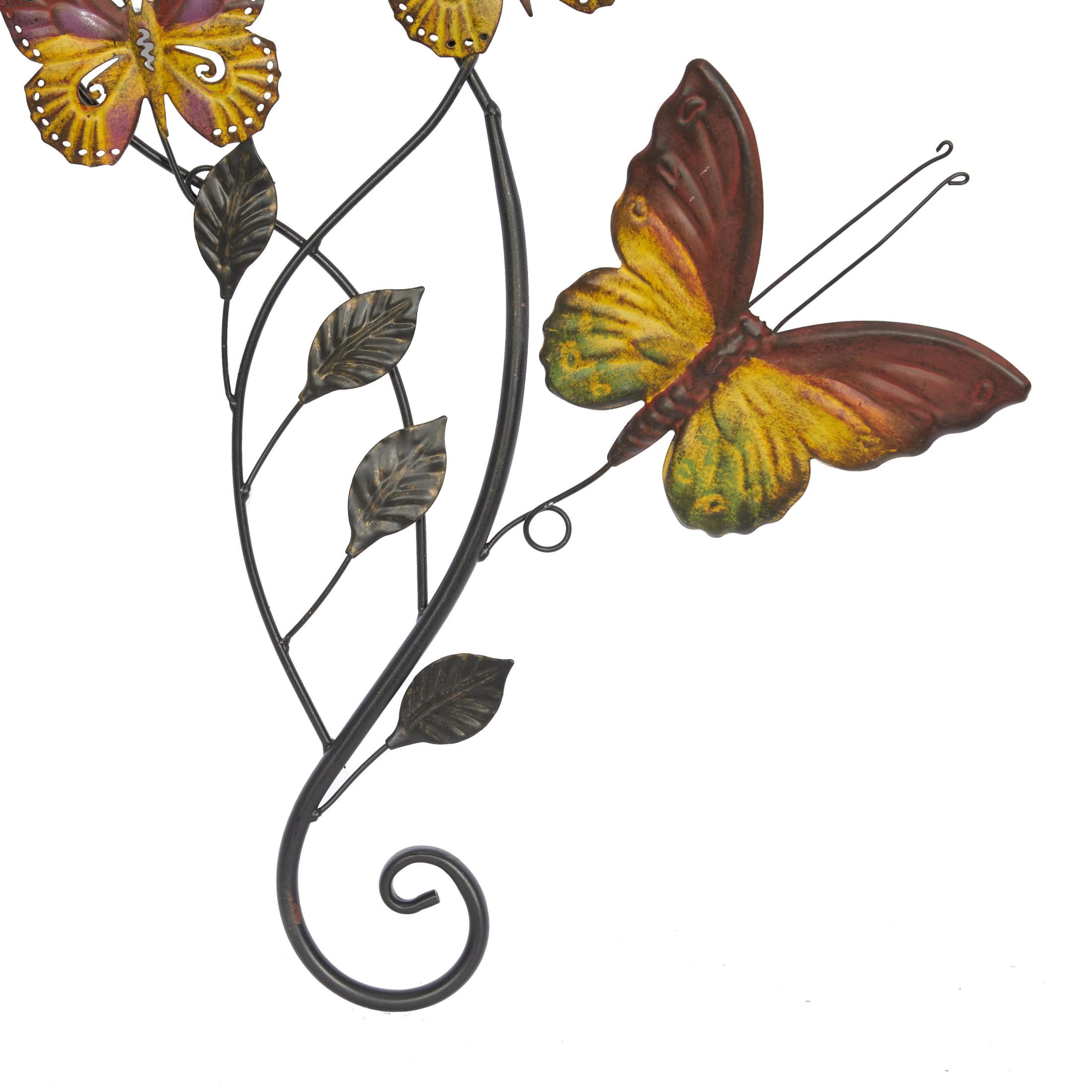 DecMode Multi Colored Metal Indoor Outdoor Butterfly Wall Decor with Scroll Details