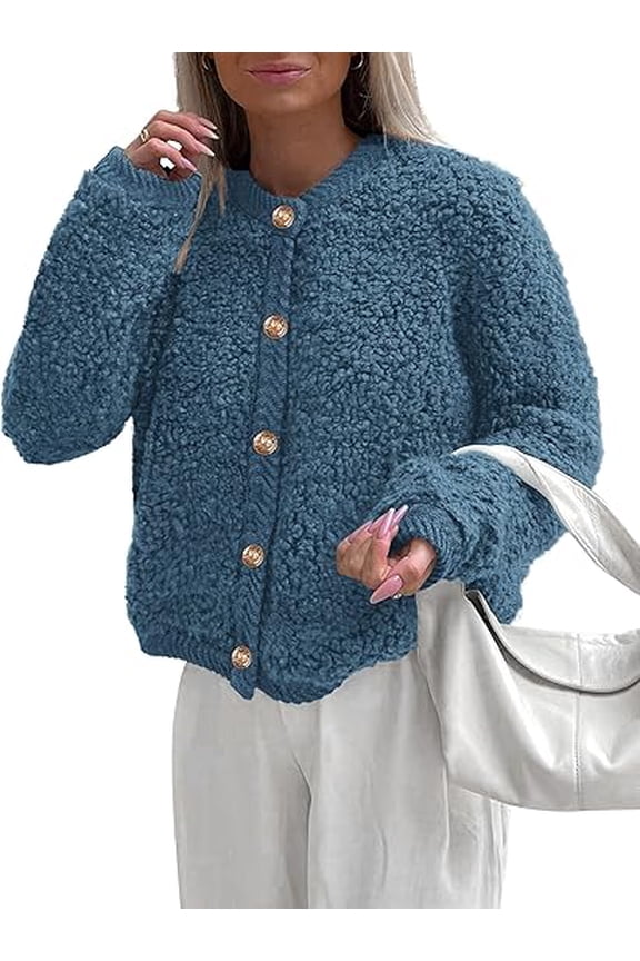 Women's Faux Fur Coat Fall Fuzzy Fleece Button up Shearling Cropped Jackets Winter Trendy Outerwear