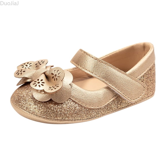 DuoJiaJ Fashion Gold Border Bownot Princess Shoes Baby Shoes Buckle Toddler Sneakers Size 4,Gold