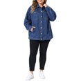 thumbnail image 2 of Agnes Orinda Women's Plus Size Denim Jacket Button Down Lapel Long Sleeve Coat Boyfriend Casual Jean Jackets 2X Dark Blue, 2 of 6