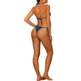 thumbnail image 3 of Conjuntos de bikini de dos piezas para mujer con tirantes atados a los lados, parte inferior de triángulo con cordón, trajes de baño básicos, traje de baño X-Small azul oscuro, 3 of 5