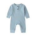 thumbnail image 1 of Baby Boy Girl Button Romper One Piece Solid Color Knit Ribbed Jumpsuit, 1 of 2