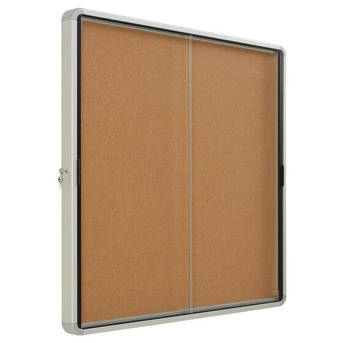Quartet Enclosed Cork Bulletin Board, 38" x 39" or 12 Sheets, 2 Sliding Doors, Aluminum Frame EISC3938