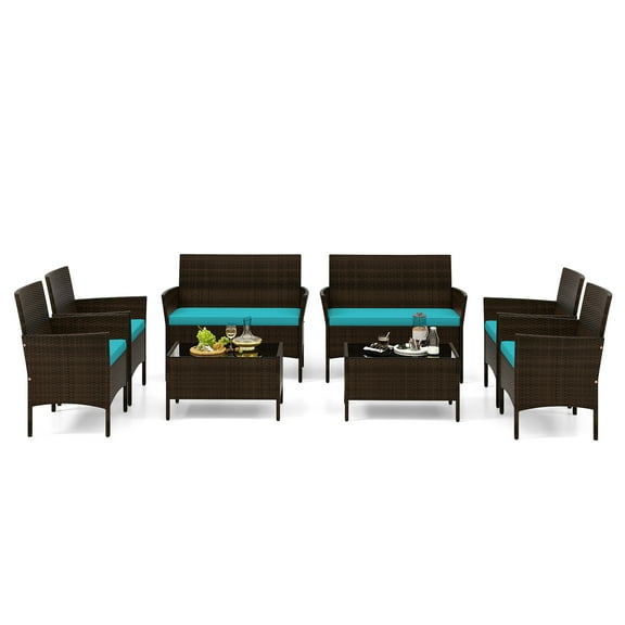 Gymax 8 Piece Patio Rattan Conversation Set Wicker Furniture Set w/ Chair Loveseat Outdoor