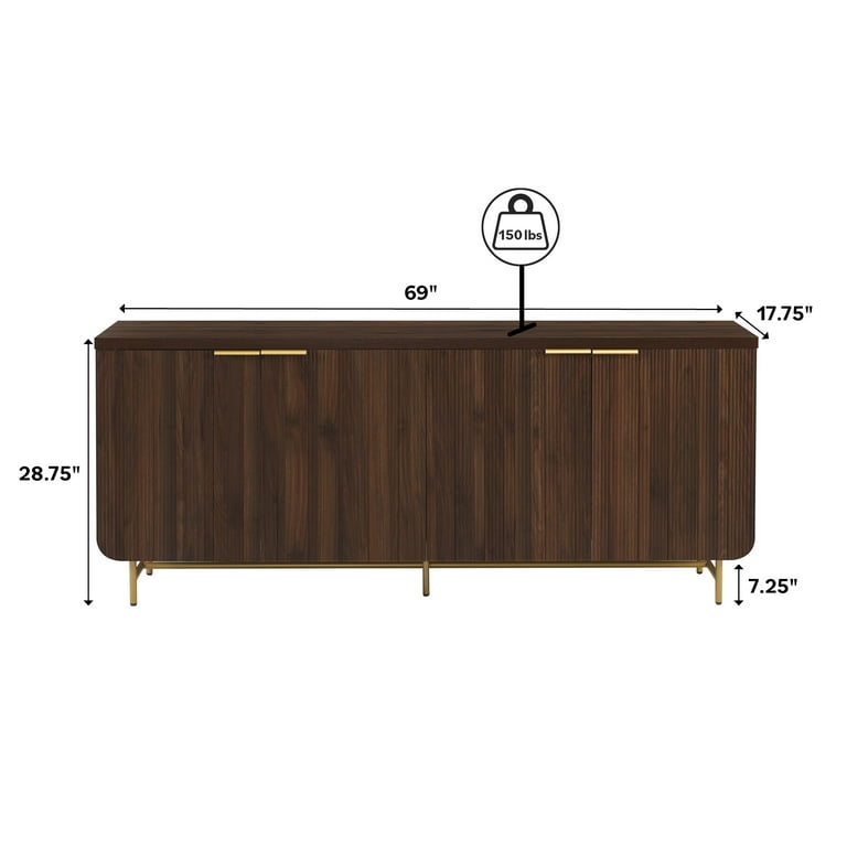 Walker Edison 69” 4-Door TV Stand, Dark Walnut/Gold, Reeded Walker Edison 69” 4-Door TV Stand, Dark Walnut/Gold, Reeded