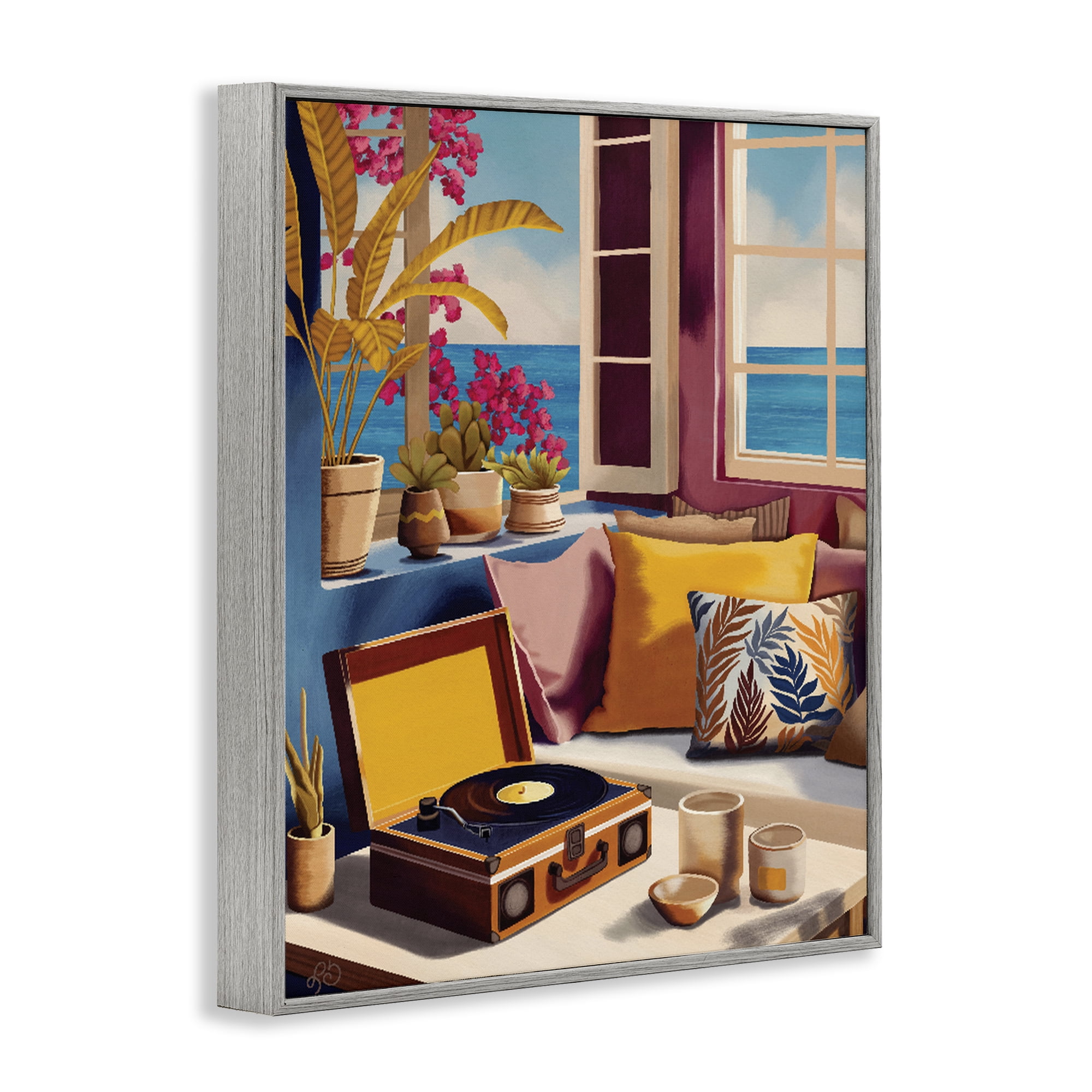 Stupell Industries Boho Vacation By The Sea Gray Framed Giclee Art, design by Lisa R Dumm