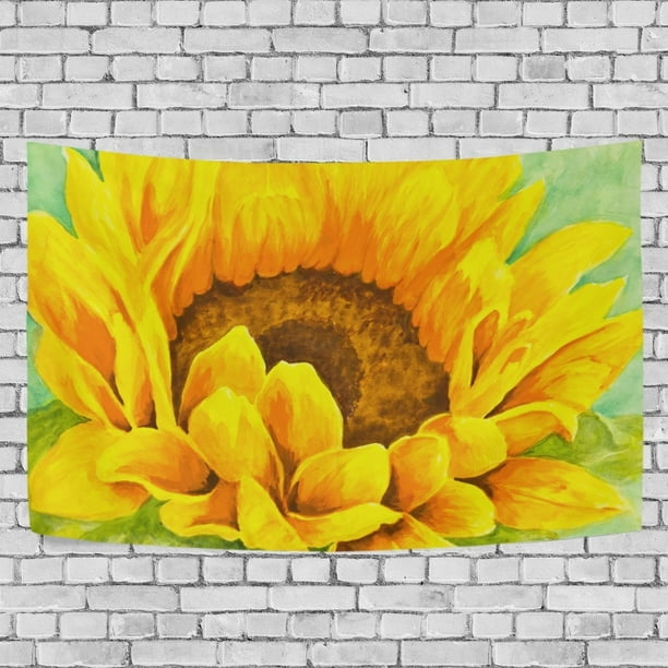 MYPOP Yellow And Orange Sunflower Watercolor Tapestry Wall Hanging
