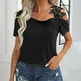 thumbnail image 6 of Timegard Tops for Women Trendy Cold Shoulder Lace Strap Short Sleeve Solid Color Casual Tee Fashion, 6 of 6