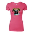 thumbnail image 2 of Pugs and Kisses Cute Dog Neon Rainbow Pug Dog Lover Womens Slim Fit Junior Tee, Hot Pink, Large, 2 of 3
