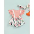 thumbnail image 4 of Qmyliery Baby Girl Romper, Short Sleeve Round Neck Toddlers Loose Summer Casual Ruffle Dress+Headband, 4 of 9