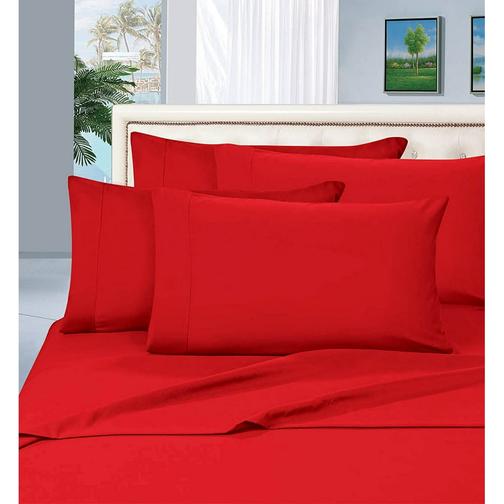 1800 Thread Count Wrinkle 6 Piece Bed Sheet Set Deep Pocket Hypoallergenic Queen Red