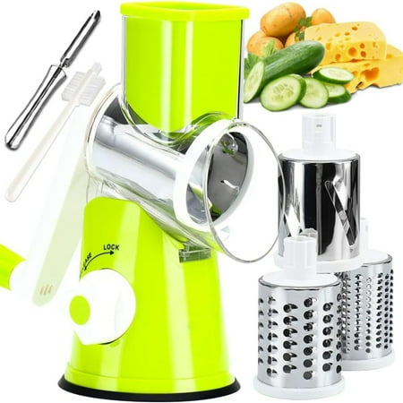 

QIBAXXYL Versatile and Convenient Dark Blue Ergonomic Rotary Cheese Grater with 3 Interchangeable Blades for Effortless Grating of Cheese Vegetables Potatoes Zucchini Nuts and Chocol