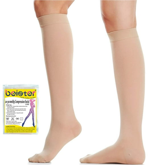 Beister Closed Toe Knee High Calf Compression Socks for Women & Men, Firm 20-30 mmHg Graduated Support for Varicose Veins, Edema, Flight, Pregnancy, Beige, X-Large