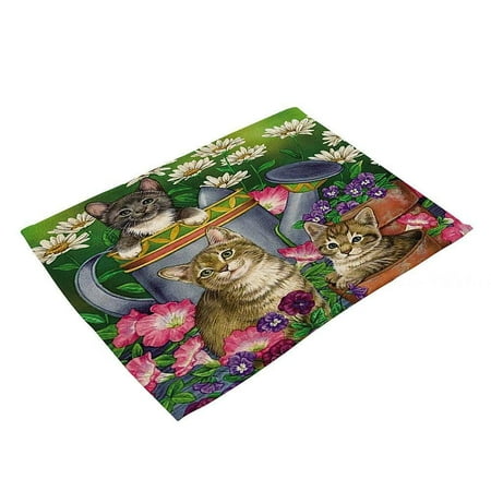 

Bellaven Placemats Washable Cotton and Linen Western Dinner Mat Cute Cat Print Tableware Mat Washable Place Mats Non-Slip Heat Resistant Placemats 42 cm x 32 cm