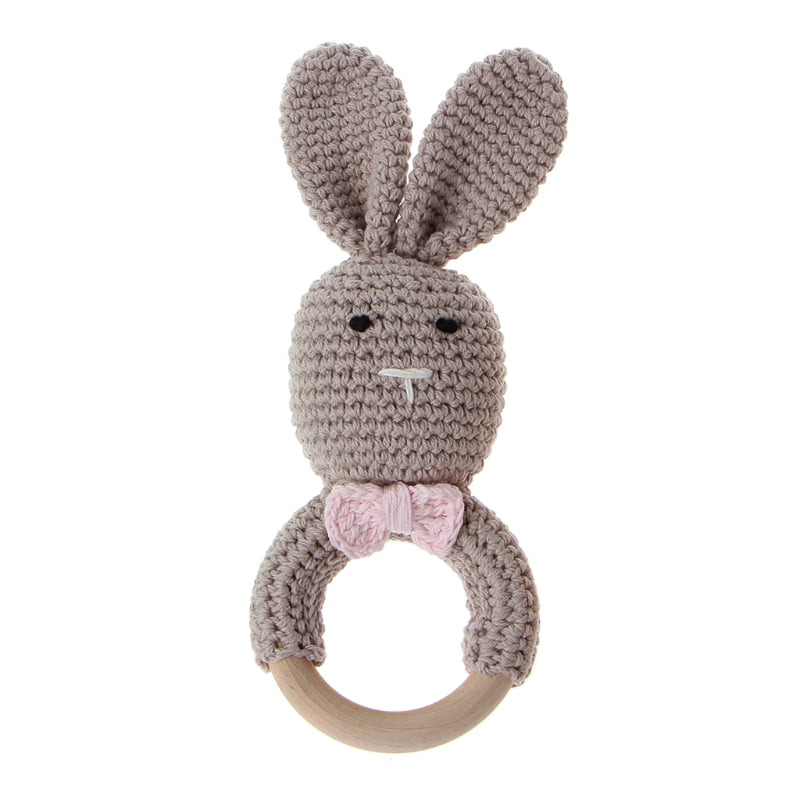 Baby Safety Wooden Natural Teething Ring Chewie Teether Bunny Sensory Toy Gift 