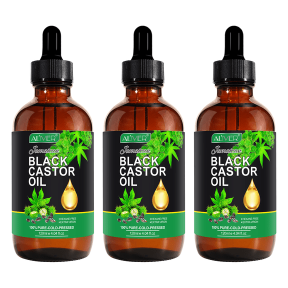 Aliver Jamaican Black Castor Oil, 100% Pure & Natural Anti-Aging Massage Oil, 12.12 fl.oz 3 Pack