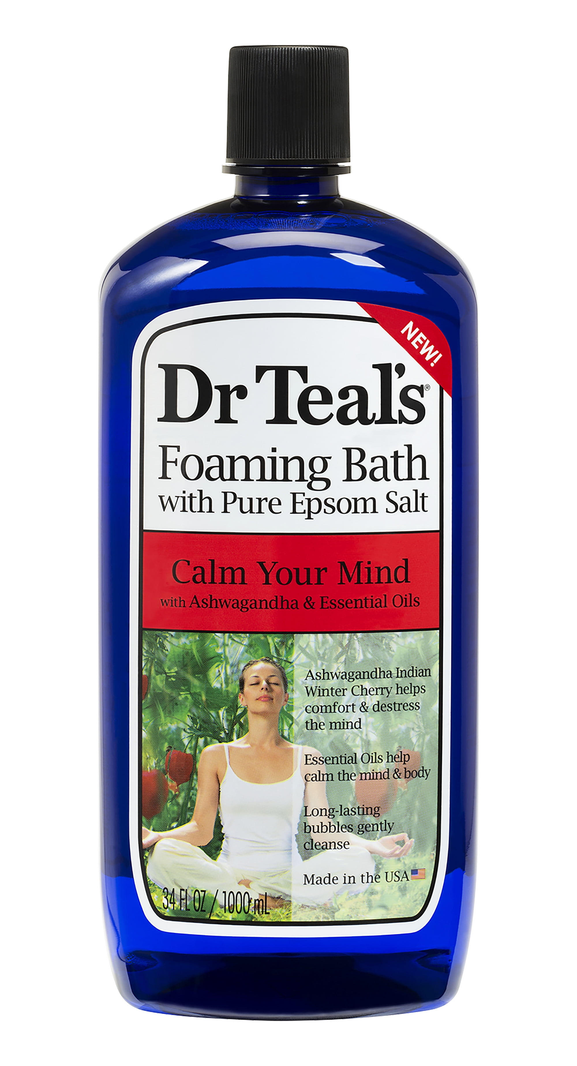 Dr Teal's Comfort & Clarity Foaming Bubble Bath with Pure Epsom Salt and Ashwagandha Indian Winter Cherry, 34 Fl. oz.