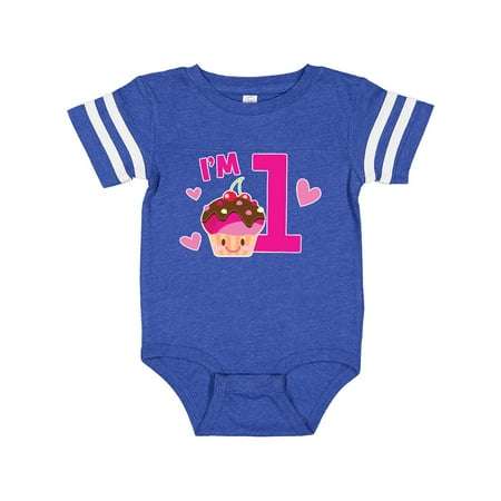 

Inktastic I m 1 with Cute Cupcake and Hearts Gift Baby Girl Bodysuit