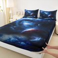 thumbnail image 4 of Manfei Celestial Planet King Sheets,Dreamy Swirling Blue Galaxy Bedding,4-Piece,1 Flat Sheet,1 Fitted Sheet and 2 Pillowcases, 4 of 6