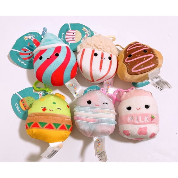 Set 6 Squishmallows 2023 Food Squad 3.5" Clip On Keychain Mini Plush Doll