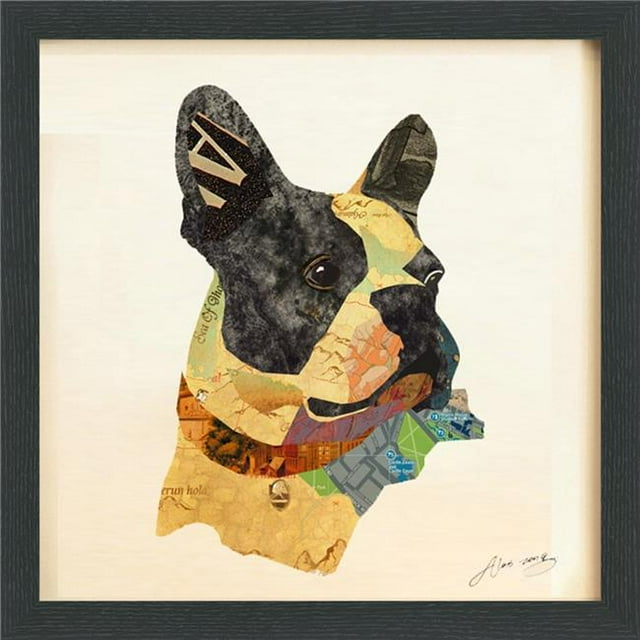 Boston Terrier Gros Plan - Collage d'Art Dimensionnel Signé à la Main par Alex Zeng, Art Mural Graphique Encadré