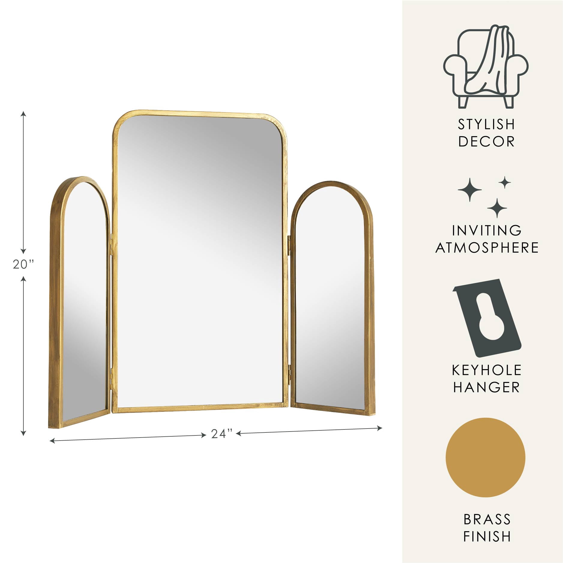 Stylehouse 24" x 20" Tri-Fold Vanity Mirror with Gold Frame